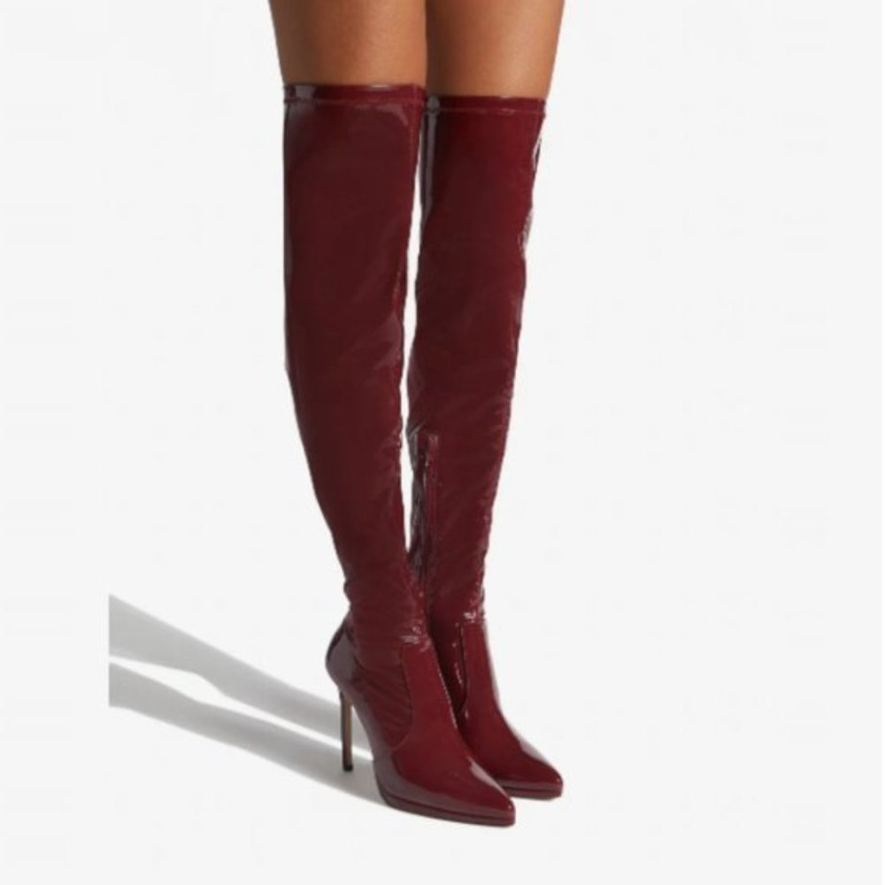 Over The Knee Burgundy Stiletto Boots Wide Calf
